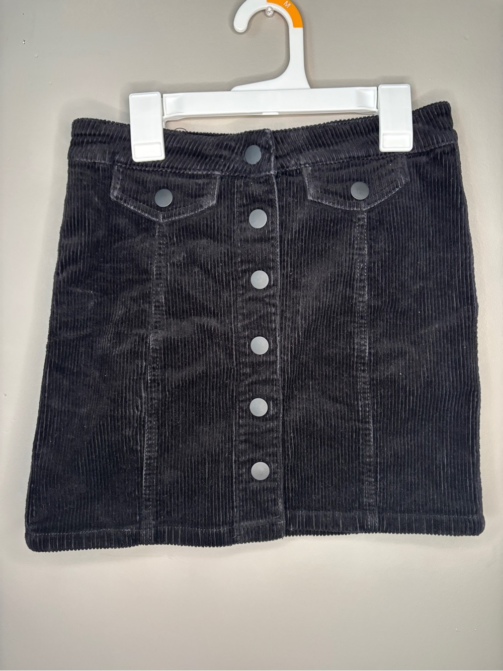 Blue Spice Black Corduroy Button-Front Mini Skirt